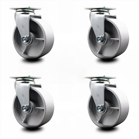 Service Caster 5 Inch Semi Steel Cast Iron Wheel Swivel Caster Set with Roller Bearings SCC SCC-20S520-SSR-4